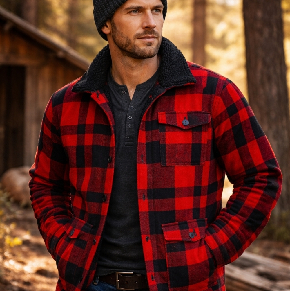 Old Navy Red and Black Plaid Military Jacket